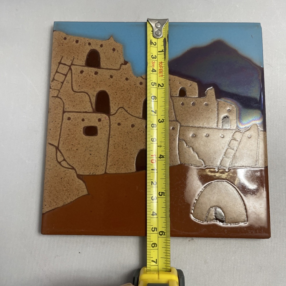 Art Tile 6" Southwest Pueblo Trivet Made In USA Blue Purple Brown Tan - Picture 9 of 9